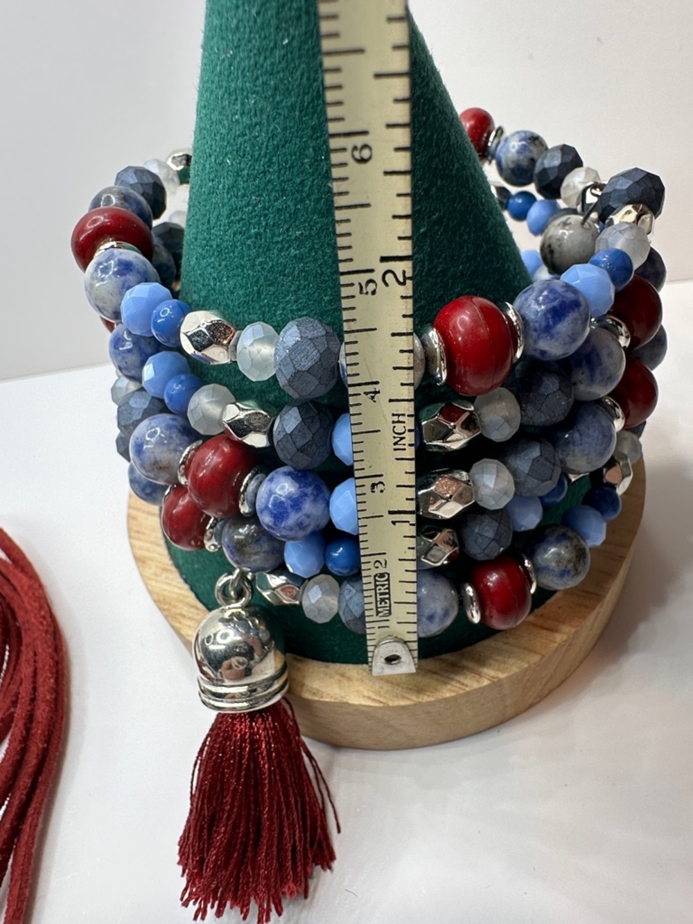 Cato Multi Strand Necklace Bracelet Set Sodalite Shell Red Leather 4th Of July - Picture 11 of 13
